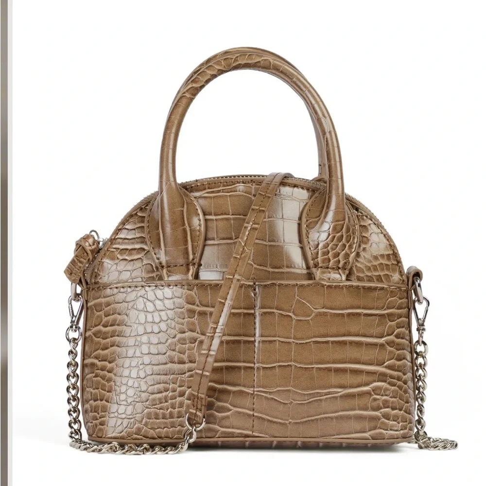 Zara Elegant Tan Crocodile-Embossed Handbag - Picture 6 of 14